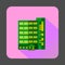 Green multistory building icon, flat style