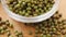 Green mung bean at rotating display - close up