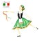 Green national costume dancing an Italian tarantella with a tambourine on white background. Woman dancer in red folk costume Italy