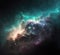 Green nebula with stars. Fantasy galaxy generative AI background