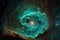 Green nebula with stars. Fantasy galaxy generative AI background