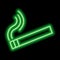 Green neon cigarette with smoke on a black background. Icon illustration