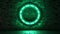 Green neon flashlight circle, on brick wall background