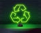 Green neon light recycle symbol sign. Recycle neon light icon. Environment protection. Recycle arrows sign. Vector isolated