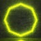 Green neon octahedron on black concrete wall