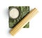 Green nori sheet , rice and bamboo mat.