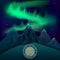 Green northern lights over mountains realistic vector night.