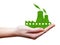 Green Nuclear power plant icon in hand