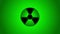 Green nuke atomic nuclear sign symbol rotating 360 degrees seamless loop animation motion graphics
