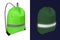 Green nylon drawstring bag with reflective tape