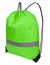 Green nylon drawstring bag with reflective tape, isolated over white