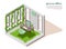 Green Office Isometric Colored Composition