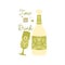 Green olive concept style of bottle and glass for amarula and wine. Vector