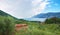 Green olive grove above lake gardasee, italy