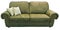 Green olive sofa with pillow. Soft khaki couch. Classic pistachio divan on isolated background. Velvet velor leather fabric sofa