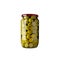 Green olives jar. Canned marinated olive. Vector graphic illustration