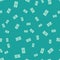 Green Online play video icon isolated seamless pattern on green background. Smartphone and film strip with play sign