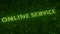 Green ONLINE SERVICE text made with flying luminescent particles. Information technology related loopable animation