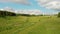 Green open field and blue sky with some clouds