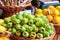 Green opuntia fruits on a local market in Funchal, Madeira, Portugal. Prickly pears or Indian figs. Exotic fruits, grown on cactus