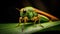 Green And Orange Grub Cockroach On Leaf: A Peter Coulson Inspired Artwork