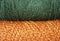 Green and orange yarn background