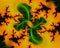 Green orange yellow phosphorescent black flower fractal shapes abstract web bacground and texture