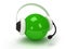 Green orb with headset over white