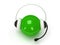 Green orb with headset over white