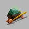 Green ore in a wheelbarrow.