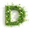 Green organic grass with tiny flowers made letter D on white clean background. Environment concept. Generative AI