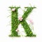 Green organic grass with tiny flowers made letter K on white clean background. Environment concept. Generative AI