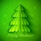 Green origami Christmas tree greeting card