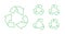 Green outline triangular recycling icon set vector