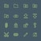 Green outline various file actions icons set