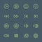 Green outline various media player icons set