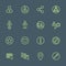 Green outline various social network actions icons set