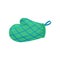 Green oven glove or mitt with blue stripes. Used for protect hand from hot objects. Kitchenware theme. Flat vector icon