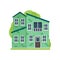 Green paint residential house in modern safe village
