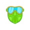 Green paintball mask icon, cartoon style