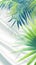 Green palm leaves pattern overlay on soft blur white fabric