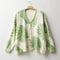 Green Palm Print Cardigan - Agnes Martin Style Nu-vintage