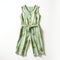 Green Palm Print Jumpsuit - Tropical Baroque Style