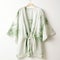 Green Palm Print Kimono Robe - Delicate Shading, Soft Light
