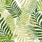 Green palm tree leaves. Vector seamless pattern. Nature organic