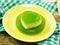 Green pandan and coconut milk jelly heart sweet dessert