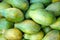 Green papaya fruits displayed on food market