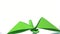 Green paper crane on white background.