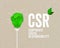 Green paper light bulb metaphor for recycling and acronym CSR - corporate social responsibility renewable energy green climate con