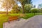 Green Park with trees and lawn near the entertainment center Island of dreams